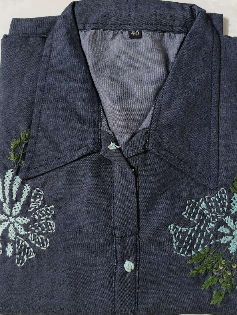 women solid with work three quarter sleeve straight kurta - 22373338 -  Standard Image - 5