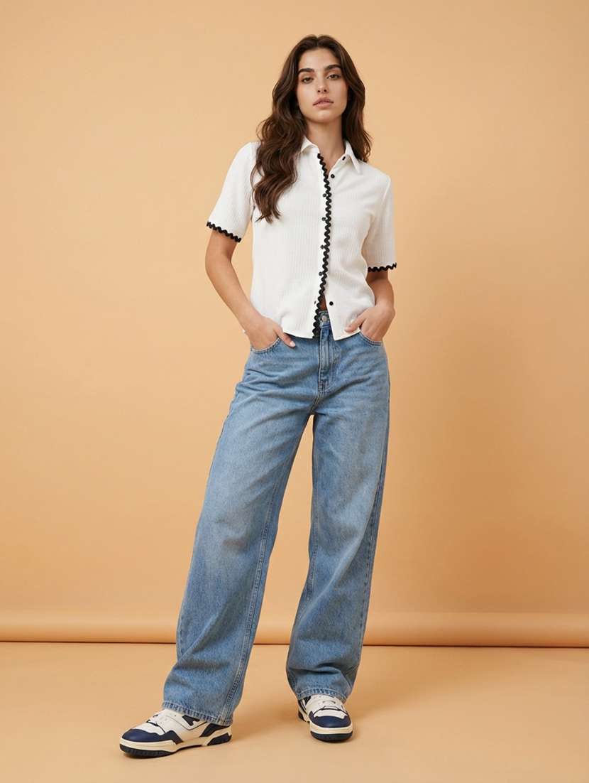 women solid collared short sleeve shirt - 22373376 -  Standard Image - 3