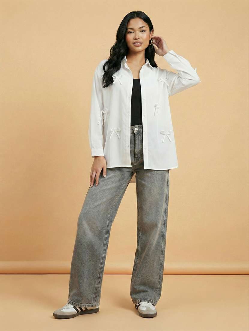 women solid collaerd long sleeve oversized shirt - 22373380 -  Standard Image - 3