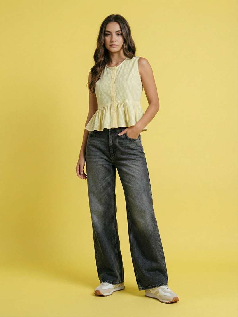 Women Striped Sleeveless Peplum Top - 22373382 -  Standard Image - 3