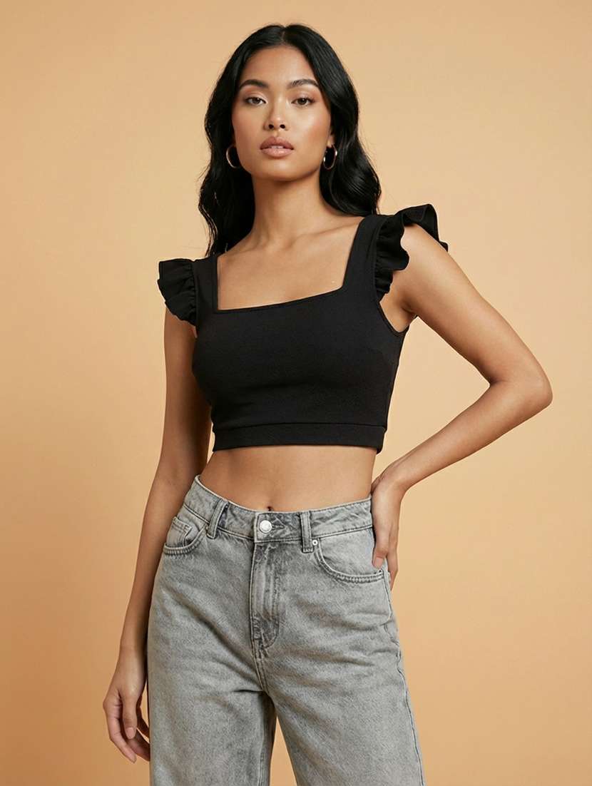 women solid sleeveless back tie crop top