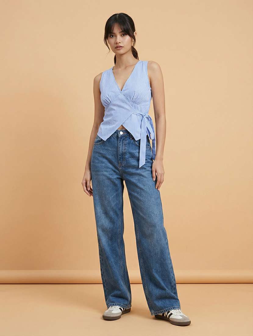 women striped sleeveless wrap top - 22373395 -  Standard Image - 3