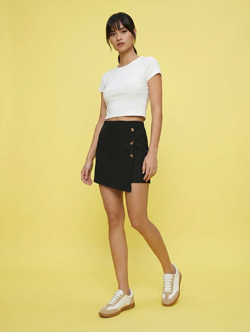 women solid high rise skorts - 22373396 -  Standard Image - 3
