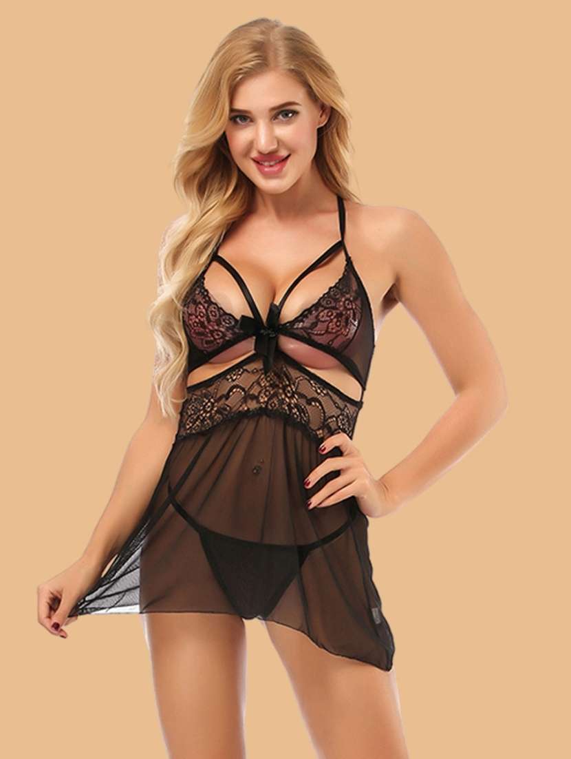 women self designed sleeveless lace babydoll