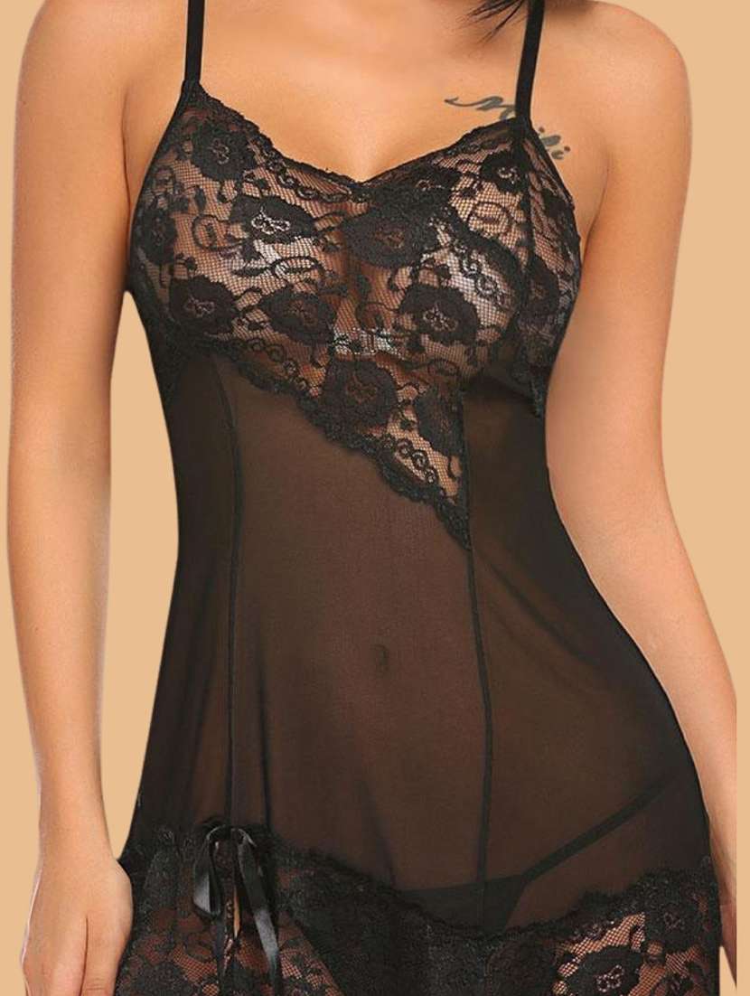 women self designed sleeveless lace babydoll - 22373446 -  Standard Image - 3