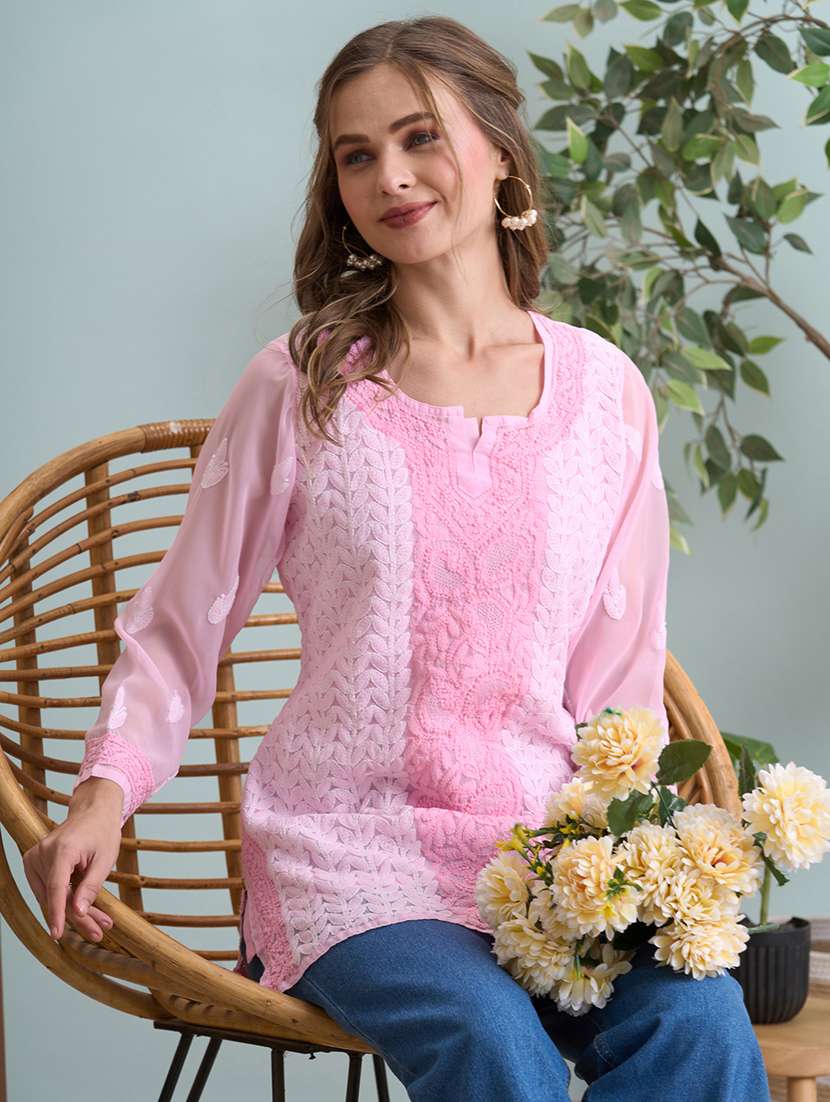 women chikankari long sleeve straight kurti - 22373549 -  Standard Image - 5