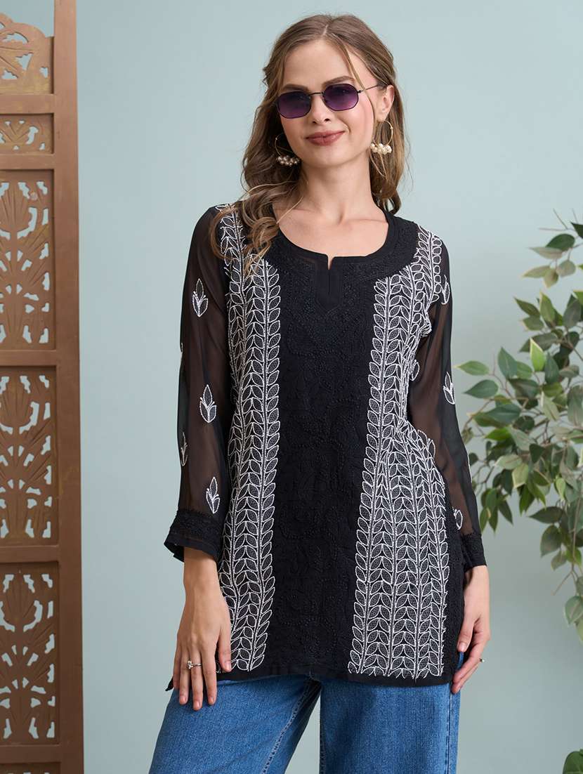 women chikankari long sleeve straight kurti - 22373550 -  Standard Image - 5
