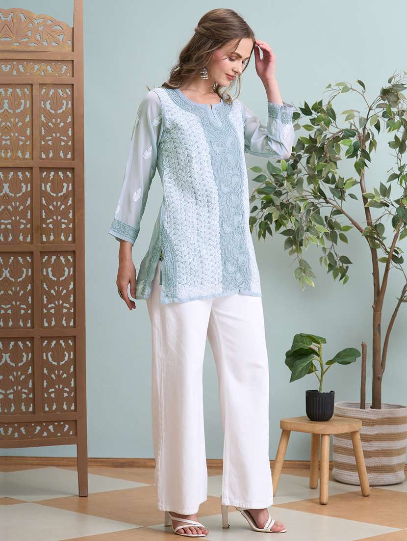 women chikankari long sleeve straight kurti - 22373551 -  Standard Image - 3