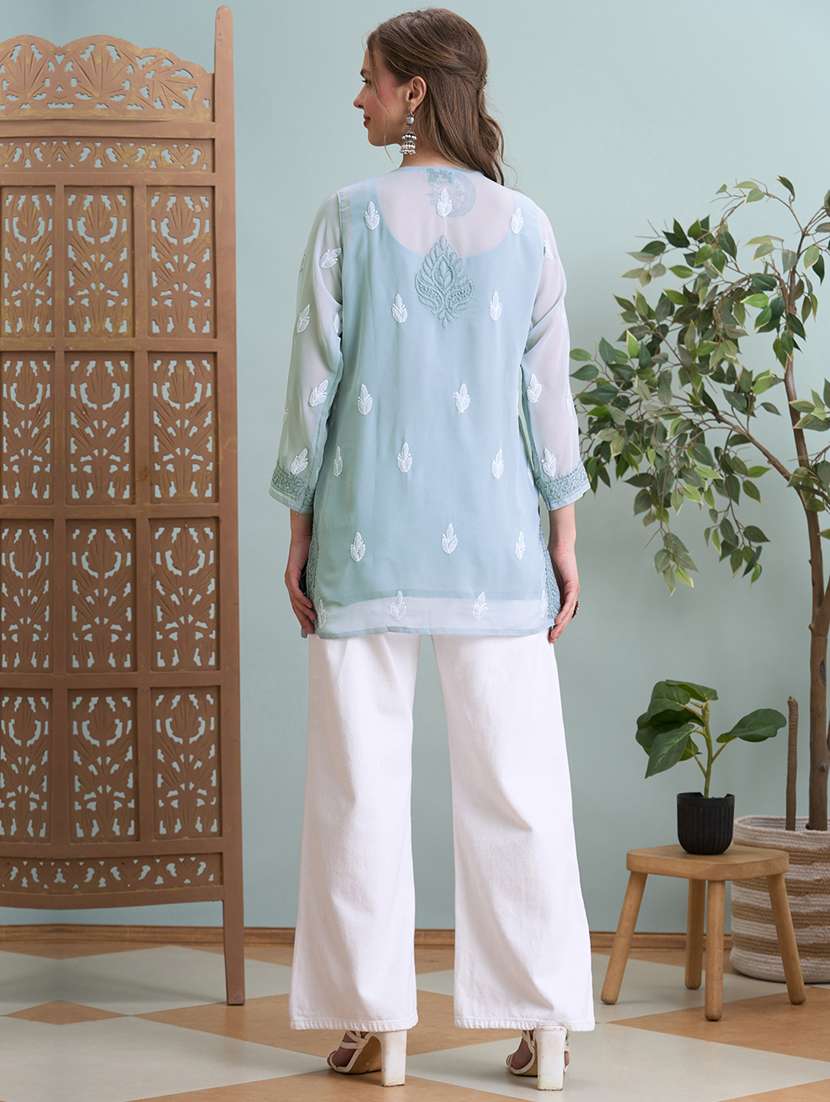 women chikankari long sleeve straight kurti - 22373551 -  Standard Image - 5