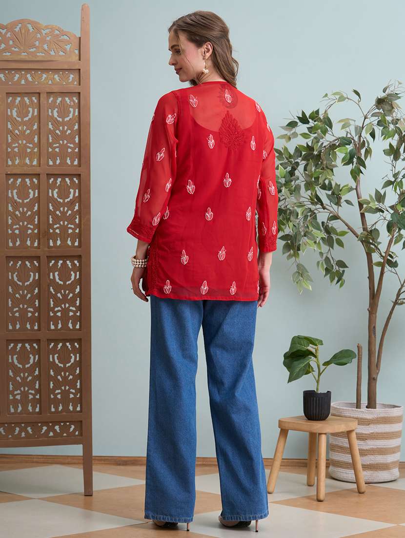 women chikankari long sleeve straight kurti - 22373554 -  Standard Image - 5