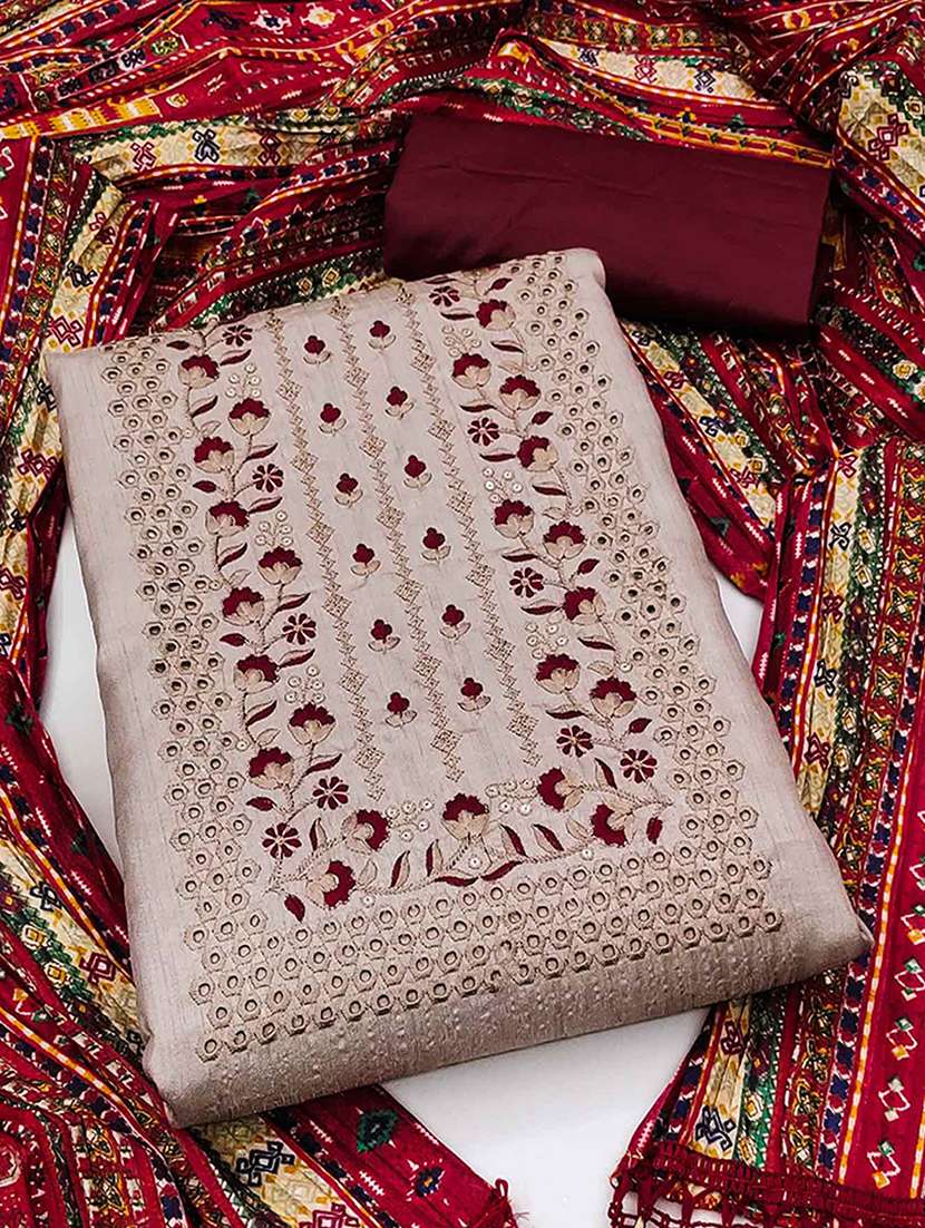 women solid with work unstitched suit set