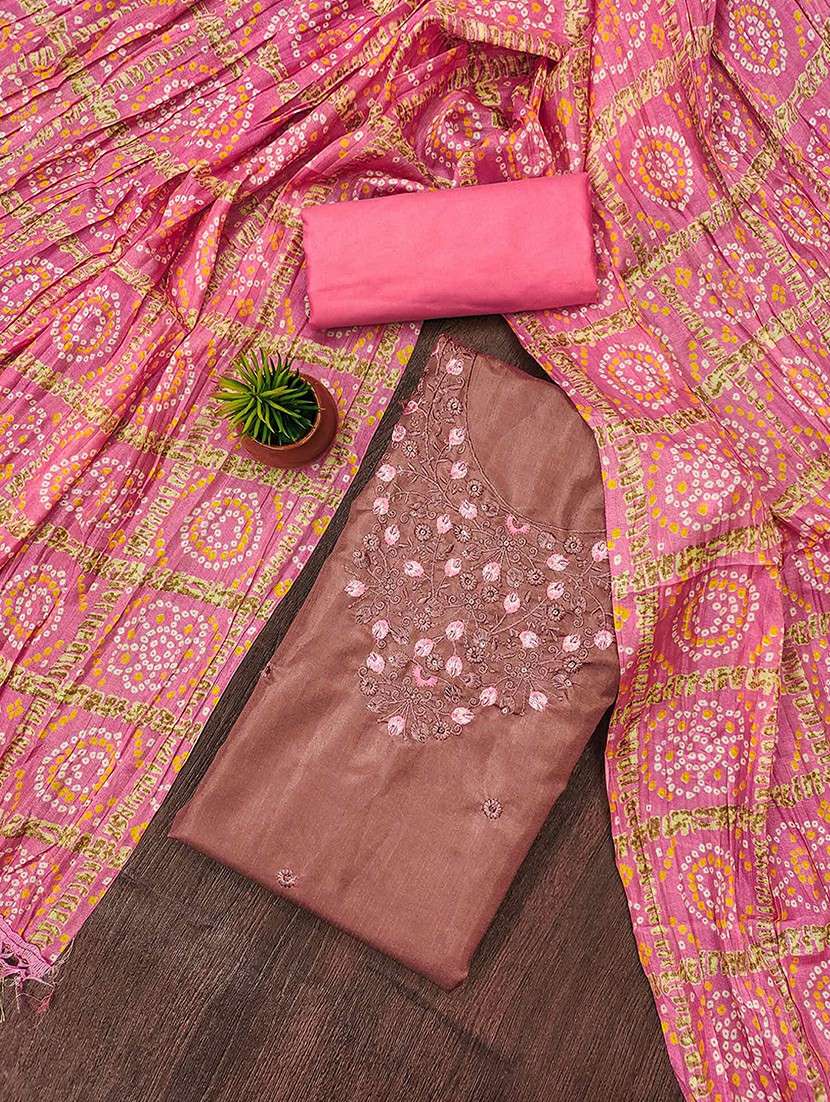 women solid with work unstitched suit set