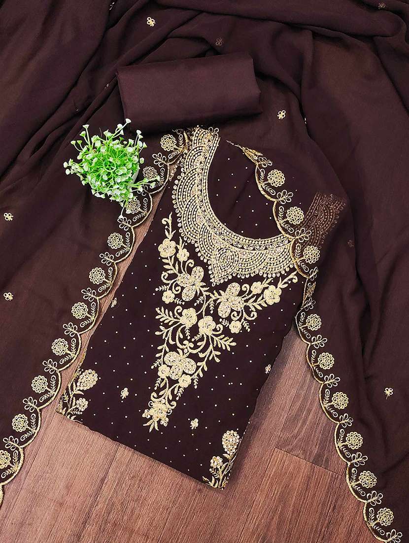women solid with work unstitched suit set