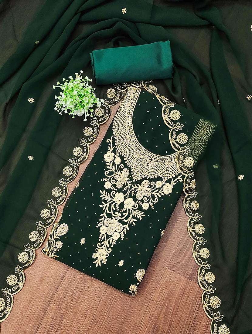 women solid with work unstitched suit set