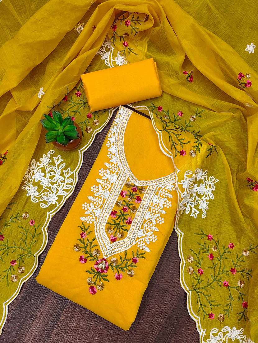 women solid with work unstitched suit set