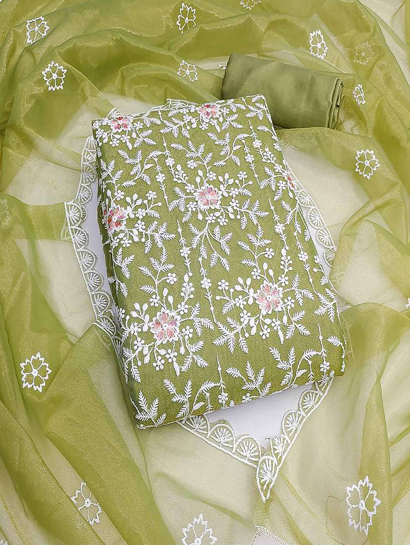 women solid with work unstitched suit set