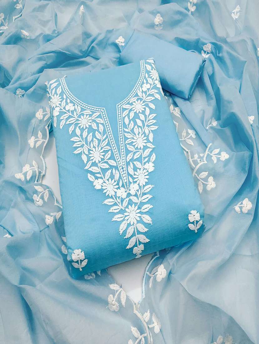 women solid with work unstitched suit set