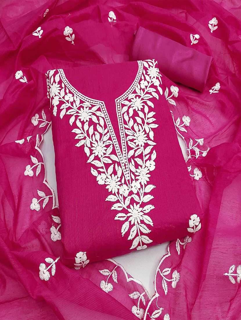 women solid with work unstitched suit set