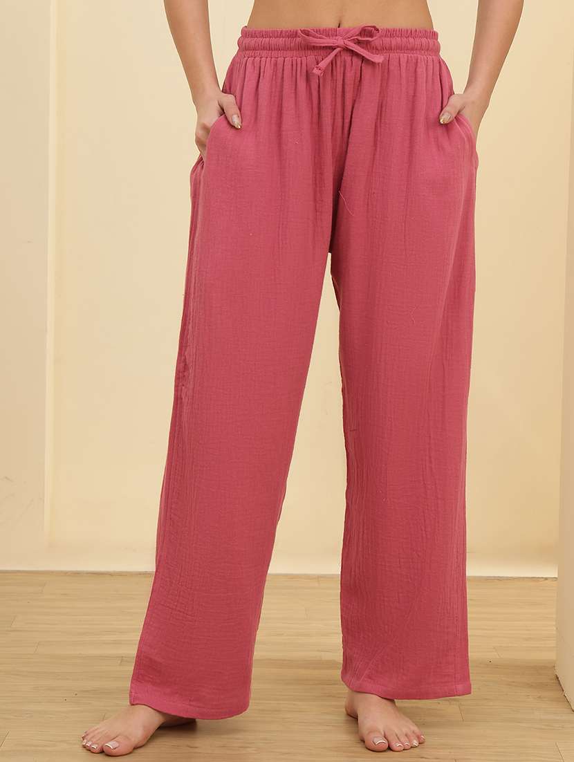 women solid mid rise lounge wear pajama
