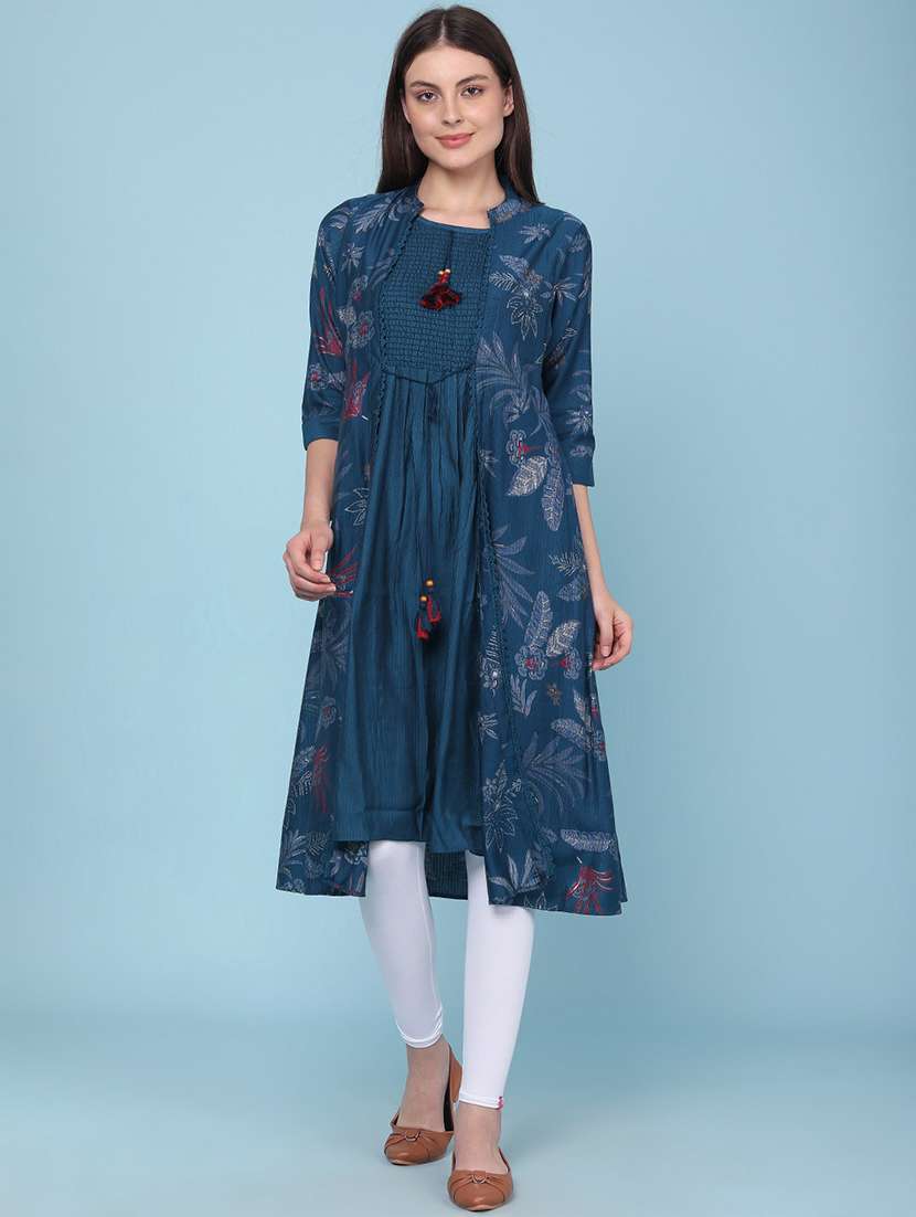women printed three quarter sleeves layered kurta