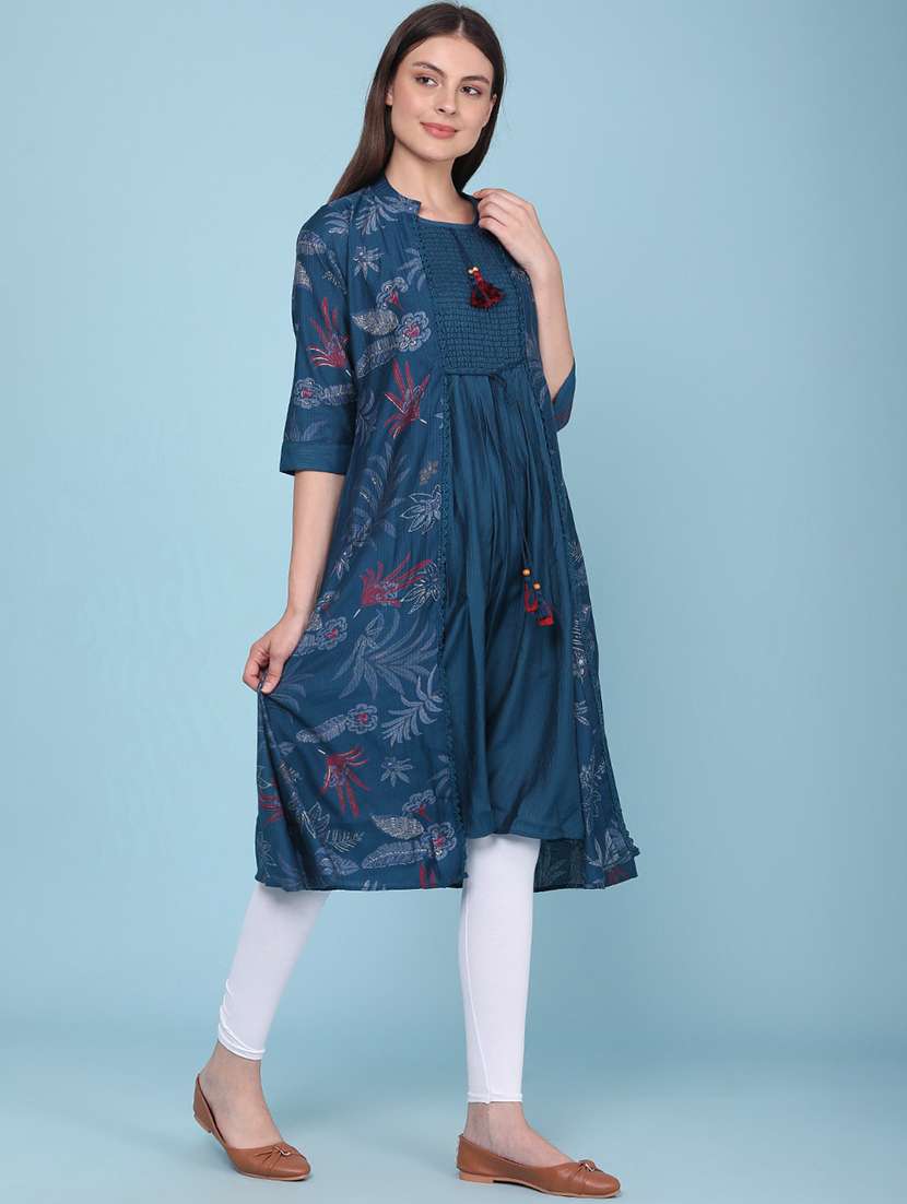 women printed three quarter sleeves layered kurta - 22373682 -  Standard Image - 3