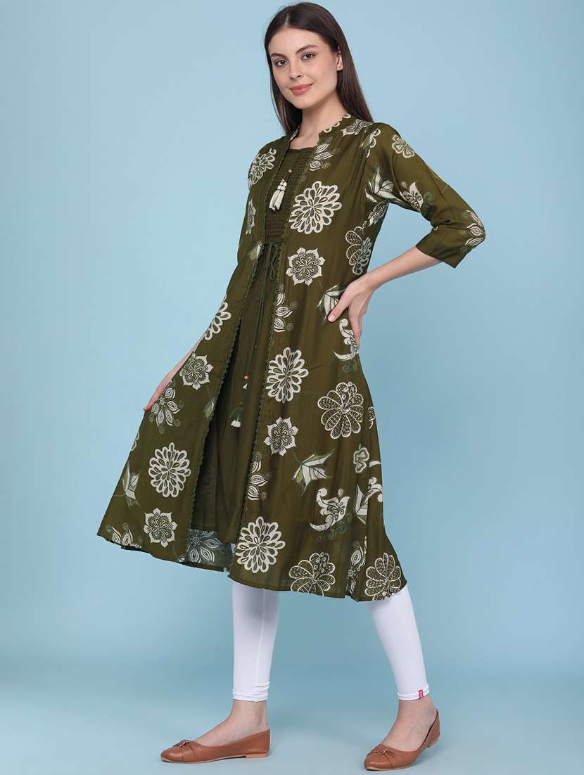 women printed three quarter sleeves layered kurta - 22373683 -  Standard Image - 3