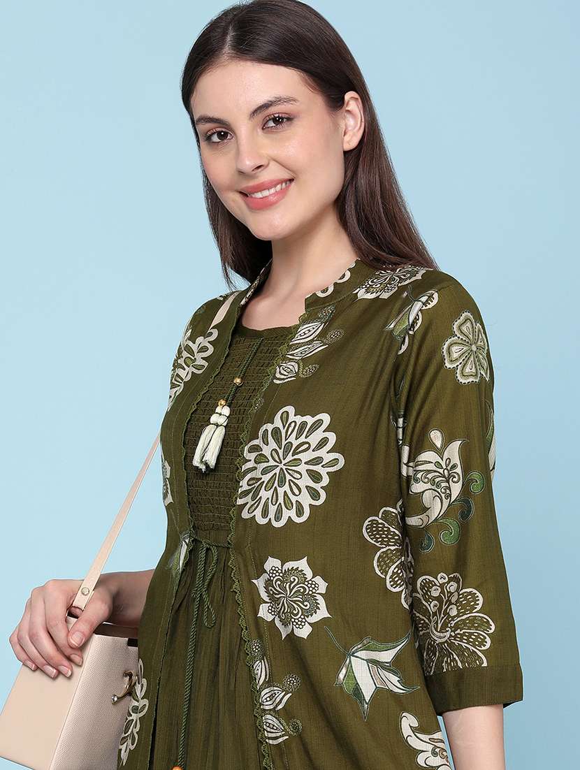 women printed three quarter sleeves layered kurta - 22373683 -  Standard Image - 5