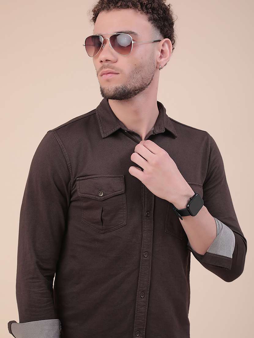 men solid long sleeve slim fit casual shirt