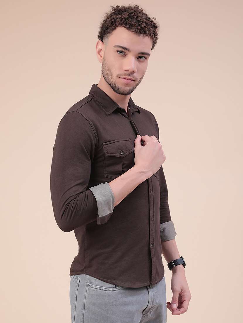 men solid long sleeve slim fit casual shirt - 22373746 -  Standard Image - 3