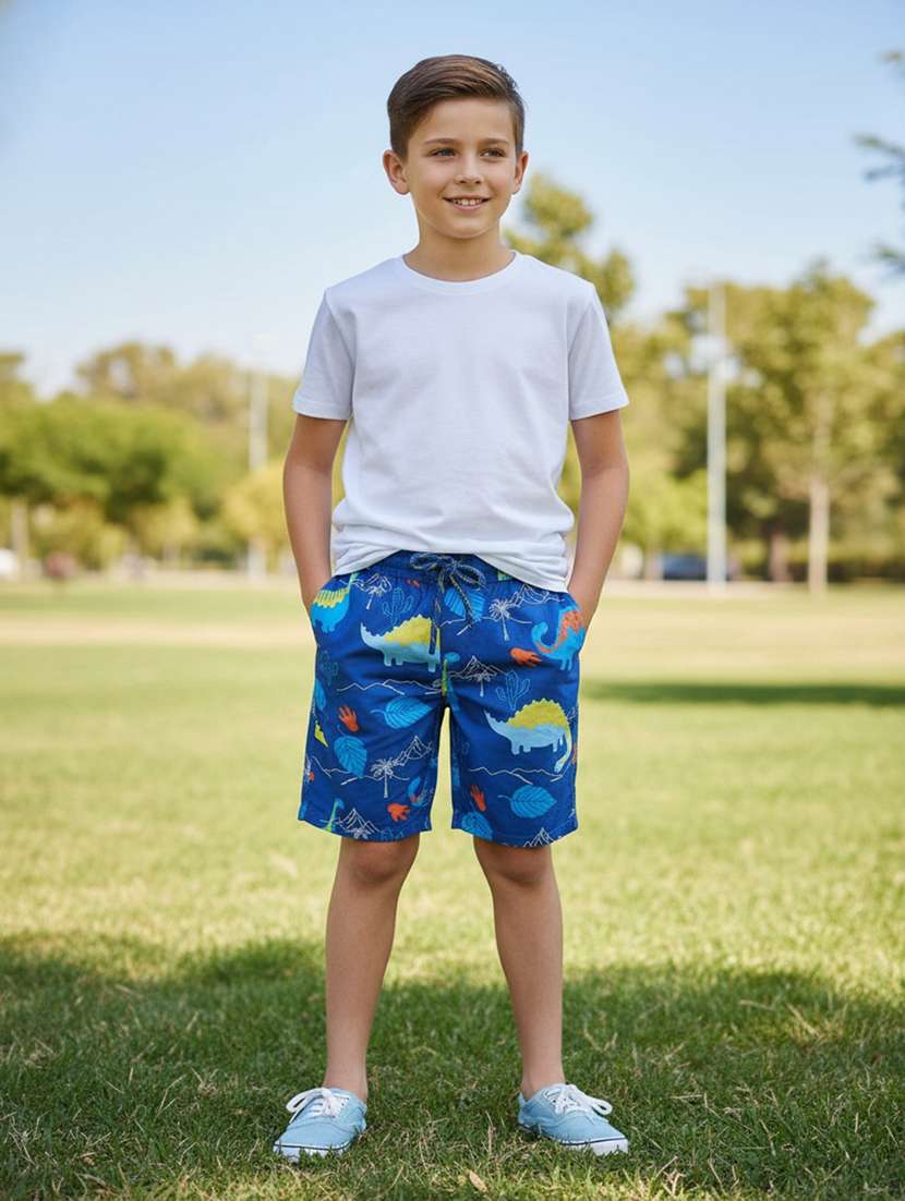 boys printed mid rise regular shorts