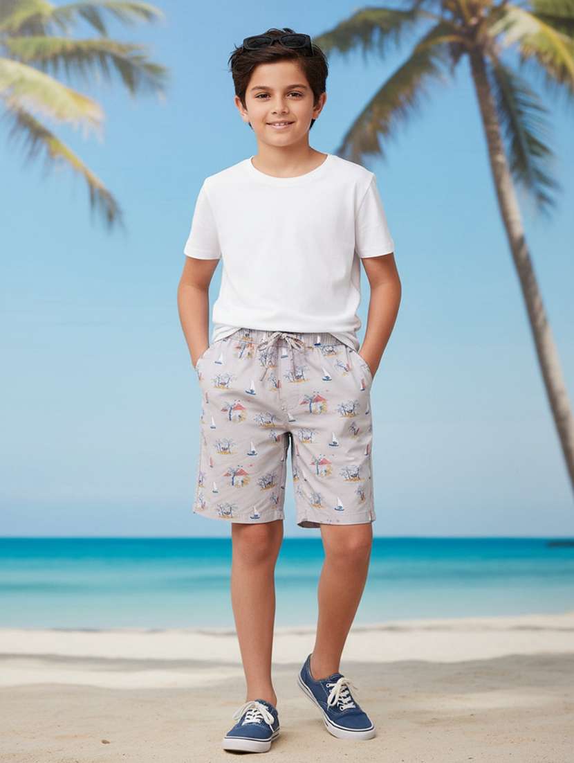 boys printed mid rise regular shorts