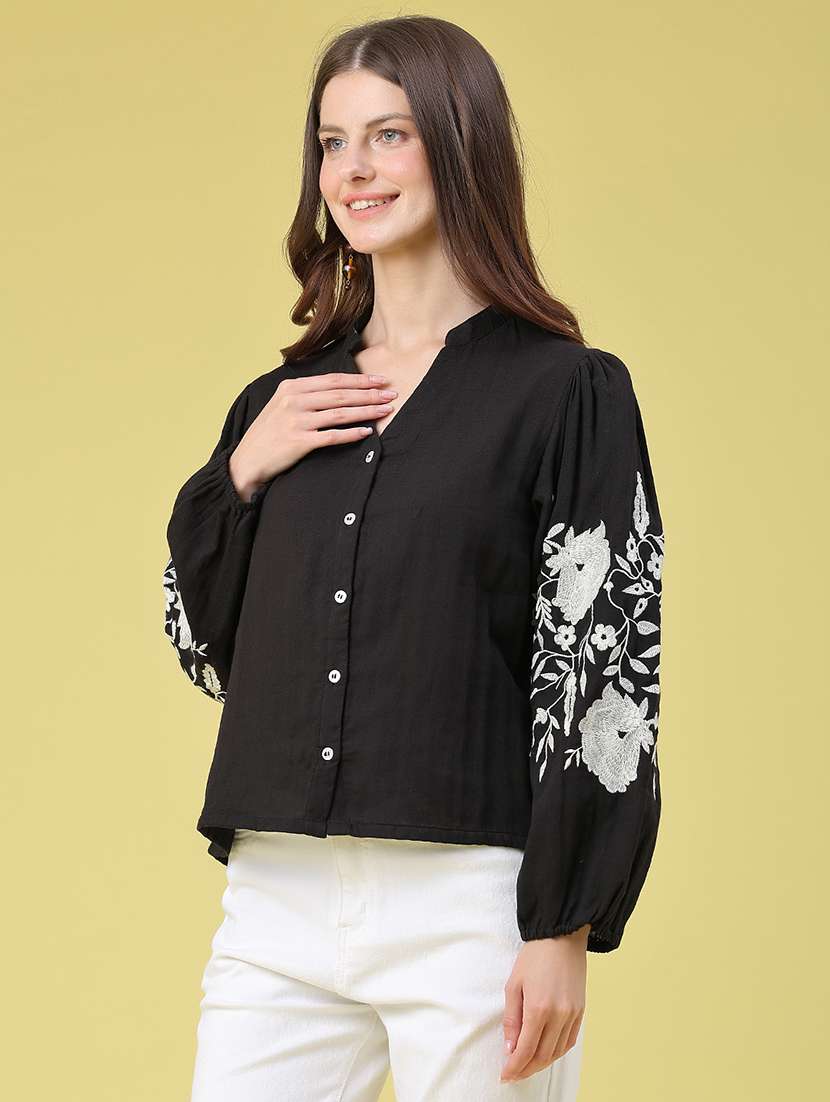 women embroidered long sleeves shirt style top - 22374071 -  Standard Image - 3