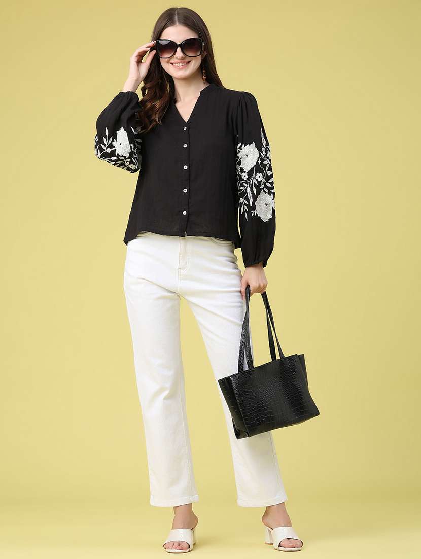 women embroidered long sleeves shirt style top - 22374071 -  Standard Image - 5
