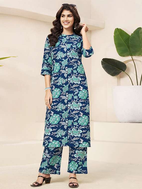 women floral three quarter sleeve ethnic co-ord set
