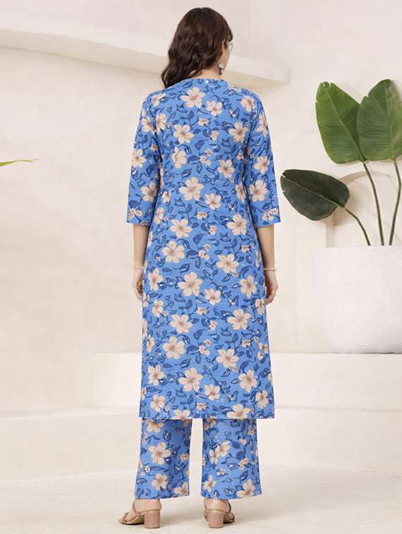 women floral three quarter sleeve ethnic co-ord set - 22374121 -  Standard Image - 3