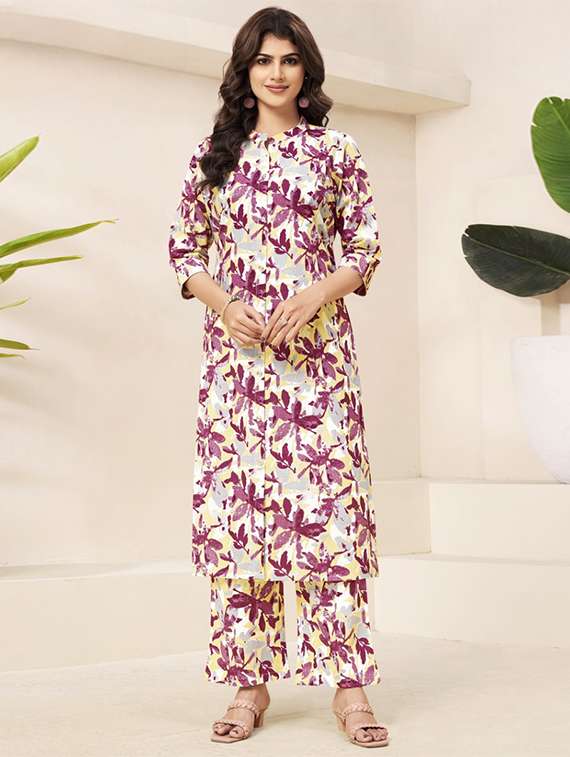 women floral three quarter sleeve ethnic co-ord set