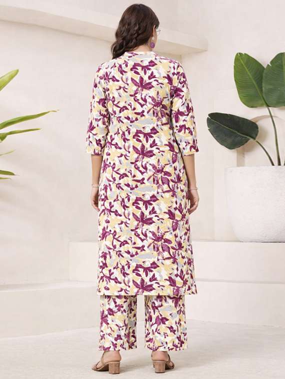 women floral three quarter sleeve ethnic co-ord set - 22374128 -  Standard Image - 3
