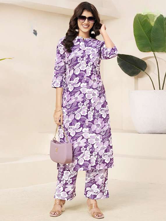 women floral printed three quarter sleeve ethnic co-ord set
