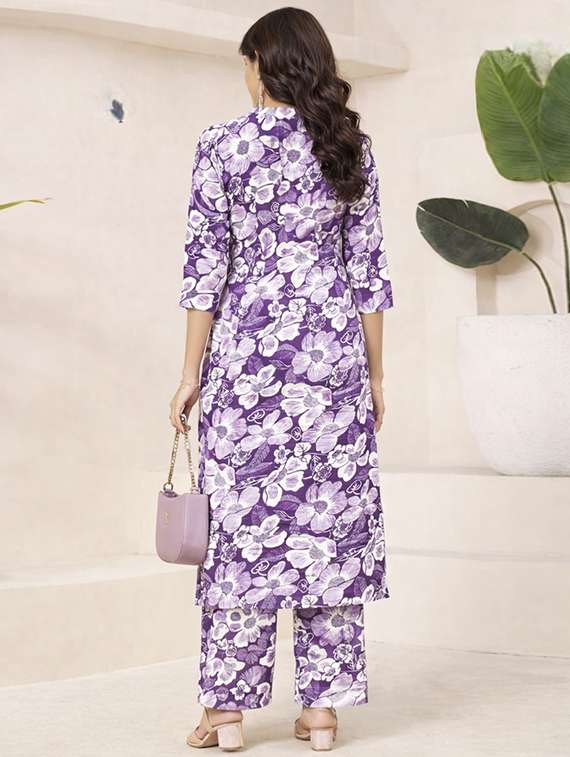 Women Floral Printed Three Quarter Sleeve Ethnic Co-ord Set - 22374130 -  Standard Image - 3