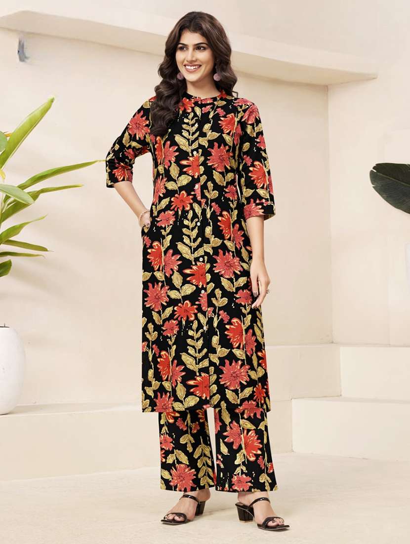 women floral three quarter sleeve ethnic co-ord set