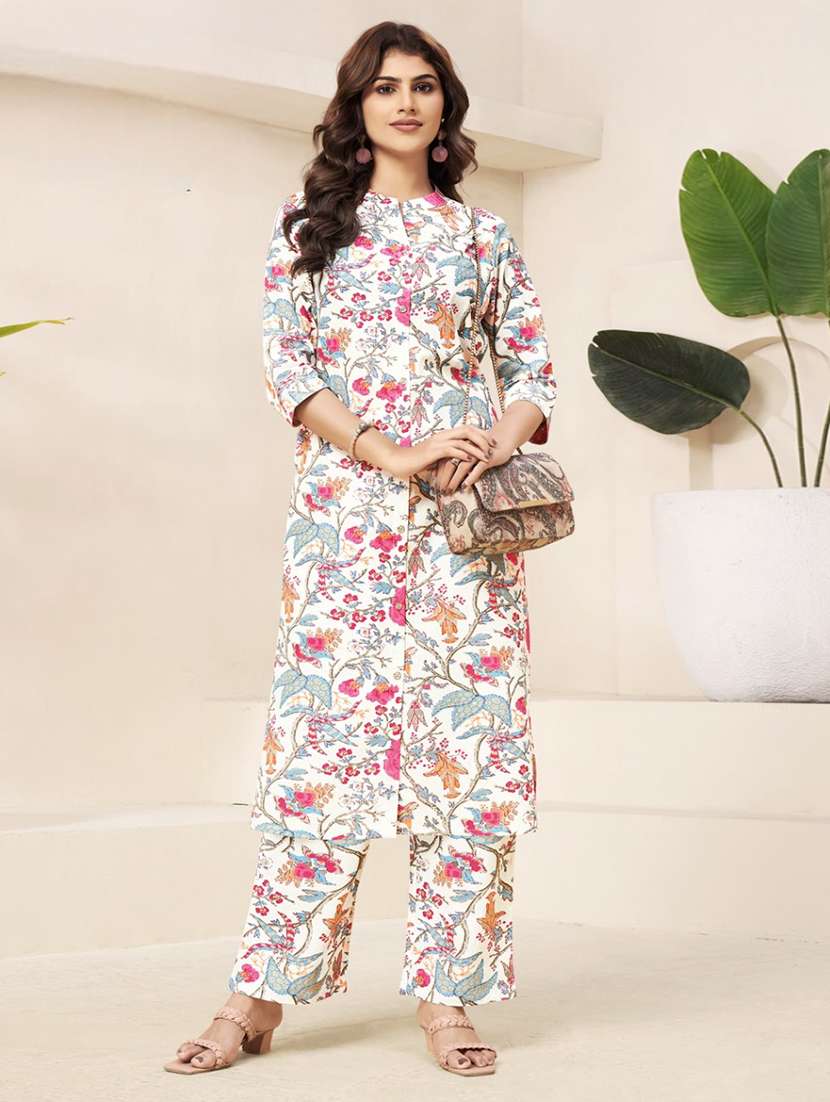 women floral three quarter sleeve ethnic co-ord set