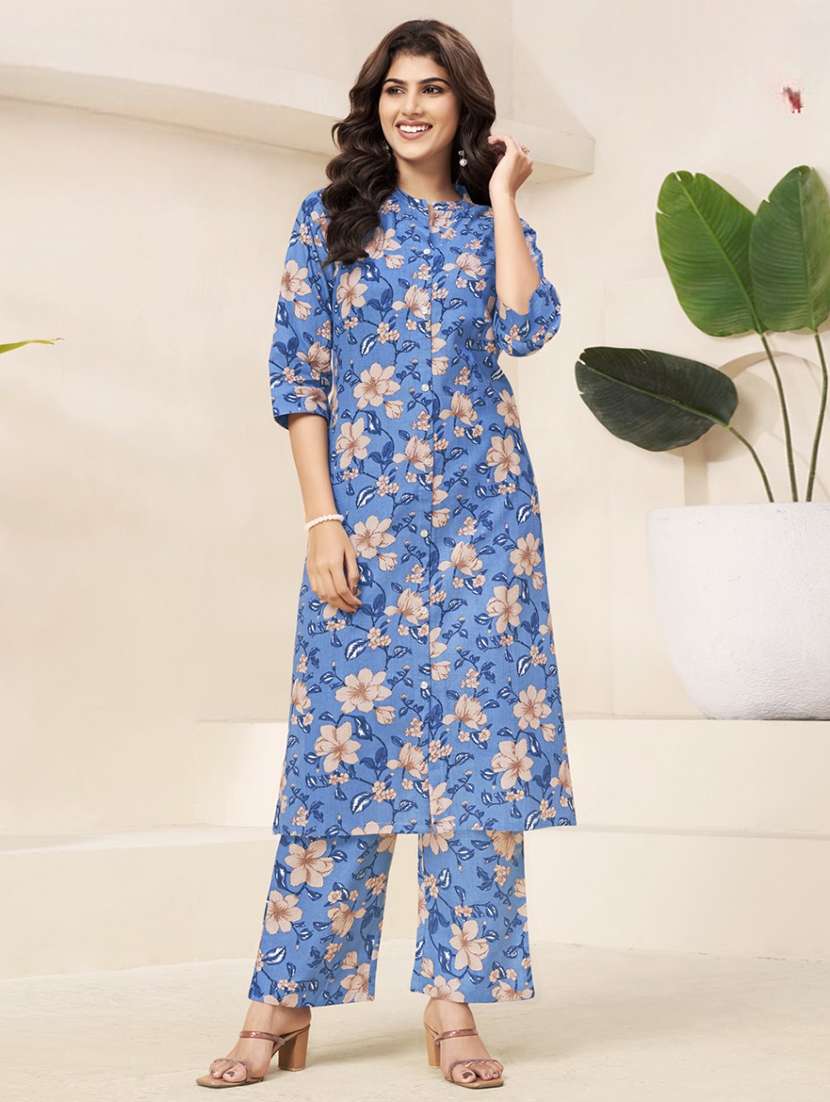 women floral three quarter sleeve ethnic co-ord set