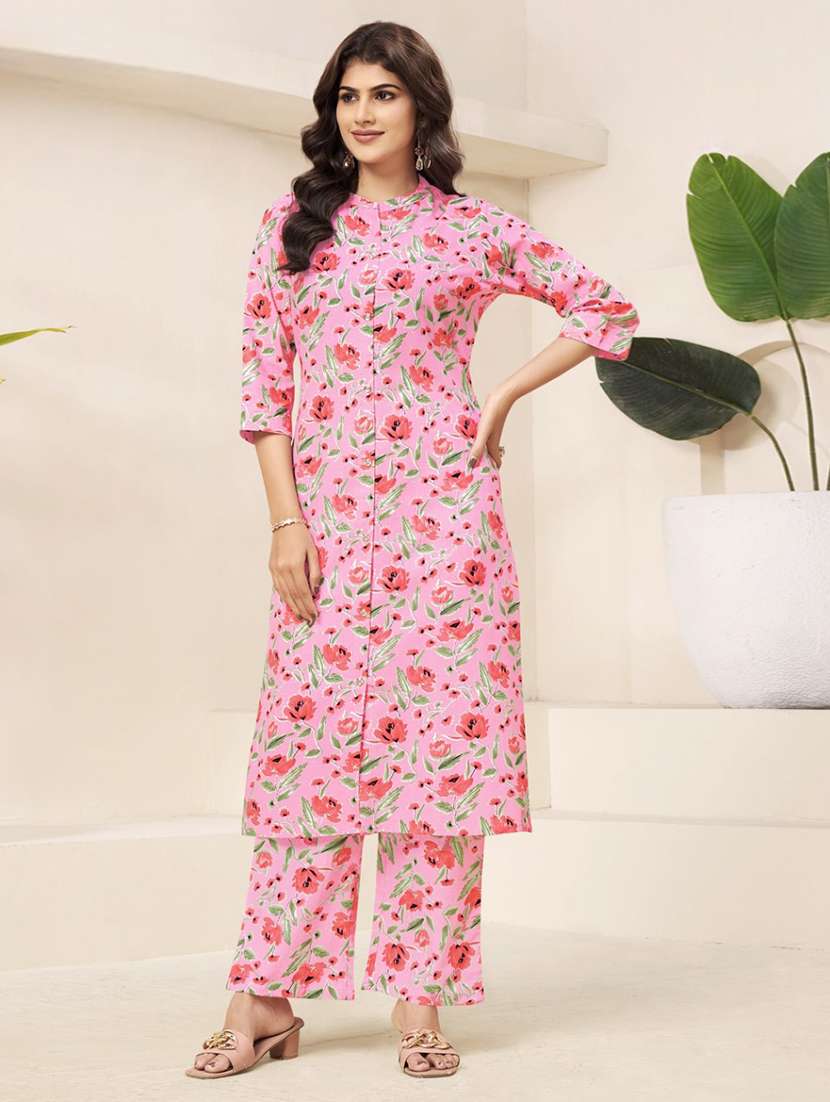 women floral three quarter sleeve ethnic co-ord set