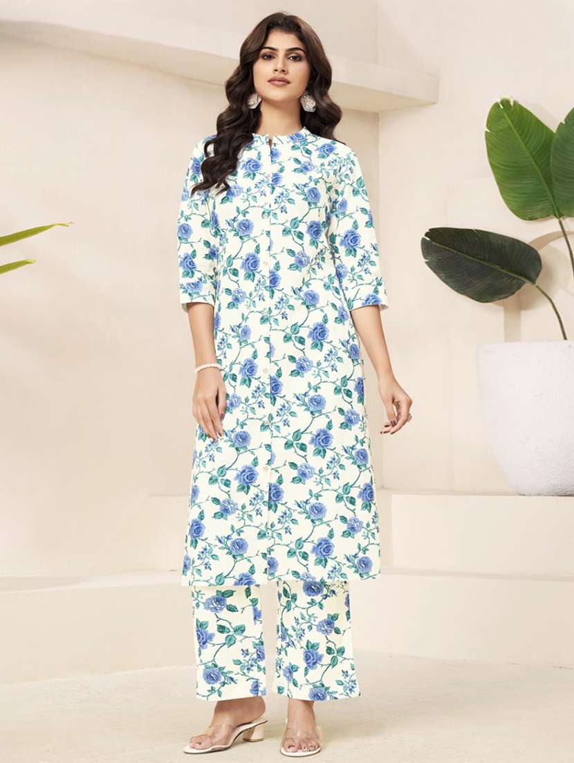 women floral three quarter sleeve ethnic co-ord set