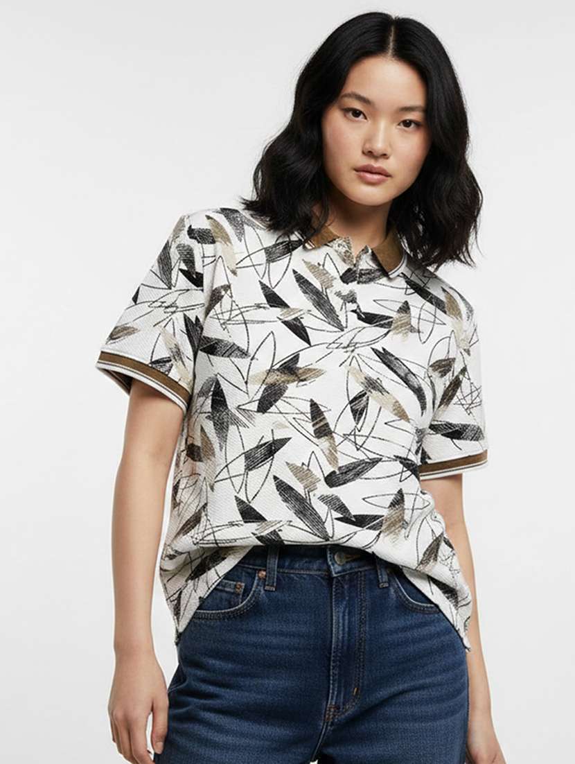 women printed short sleeve oversized polo t-shirt