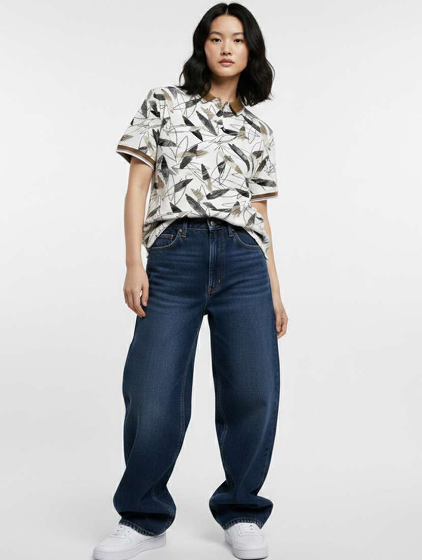 women printed short sleeve oversized polo t-shirt - 22374147 -  Standard Image - 3