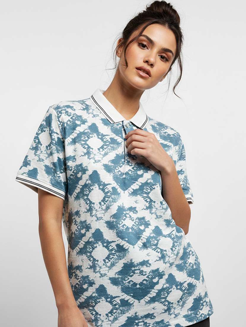 women printed short sleeve oversized polo t-shirt