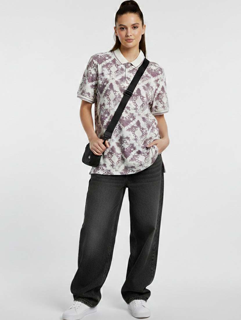 women printed short sleeve oversized polo t-shirt - 22374152 -  Standard Image - 3