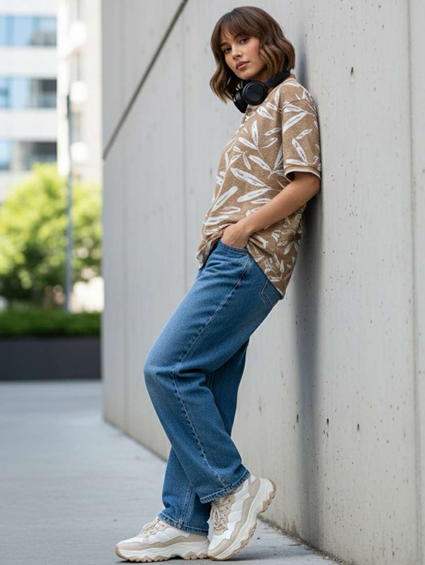 women printed short sleeve oversized polo t-shirt - 22374154 -  Standard Image - 3