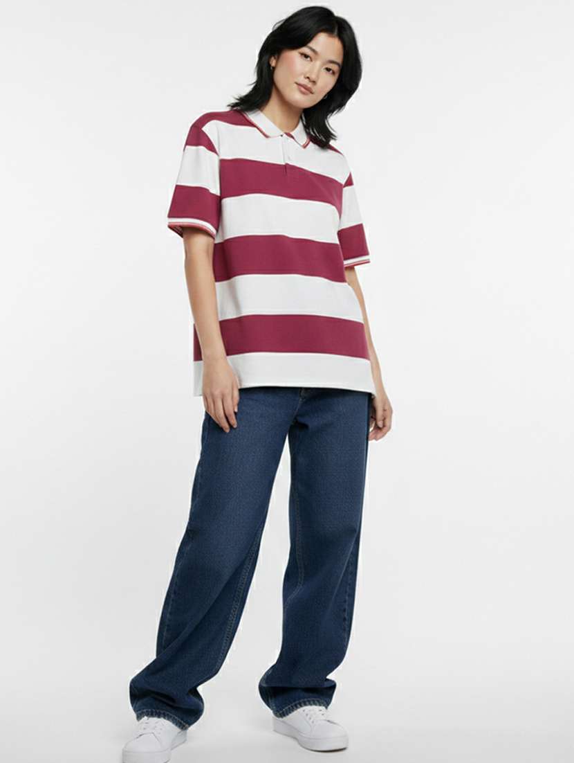 women striped short sleeve oversized polo t-shirt - 22374160 -  Standard Image - 3